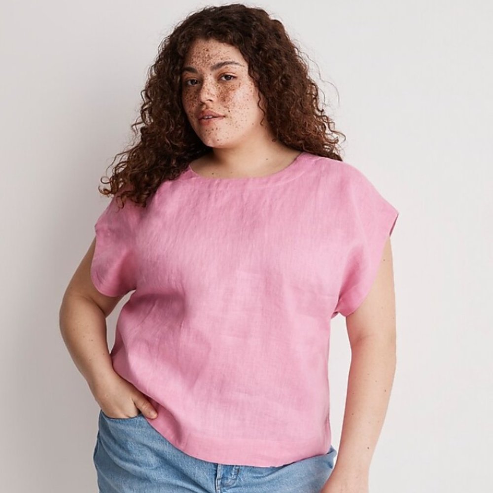 Madewell Plus 100% Linen Square-Back Crewneck Top (Size 2X)